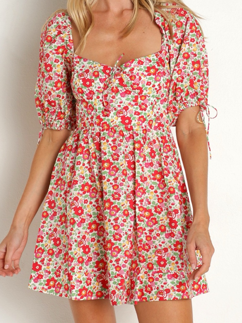 For Love & Lemons Auden Puff Sleeve Floral Mini Dress in Red, NWOT, Size M - Picture 1 of 9